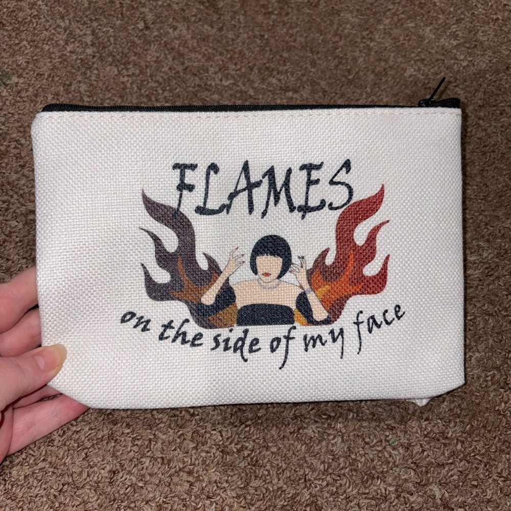 Iconic “flames on the side of my face” Madeline Kahn Clue canvas makeup bag!